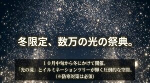 10月中旬から冬にかけて開催される、数万の光の祭典と光の滝、イルミネーションツリー