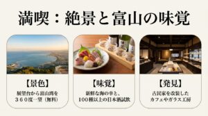 岩瀬で満喫する絶景と味覚。展望台からの富山湾一望や、新鮮な海の幸と100種以上の日本酒試飲