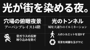 隈研吾氏設計の富山市ガラス美術館と、北前船の港町である岩瀬エリアや老舗薬局の魅力を紹介する画像