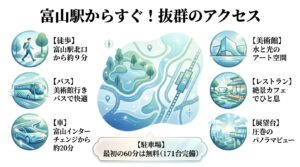 富岩運河環水公園への徒歩・バス・車でのアクセスと無料駐車場の案内