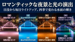 富岩運河環水公園の四季折々のライトアップと冬のイルミネーション