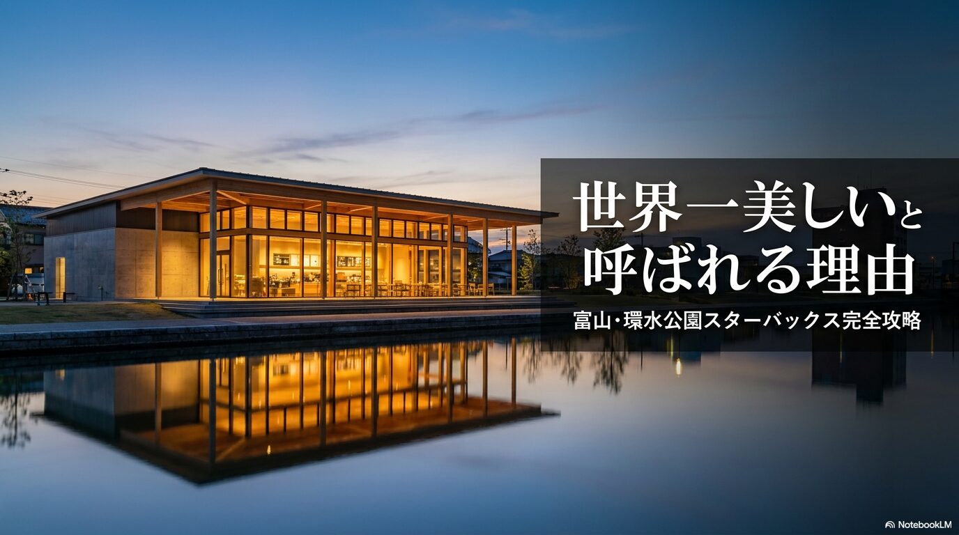 富山・環水公園スターバックス完全攻略をテーマに、世界一美しいと呼ばれる理由を解説するタイトルスライド。