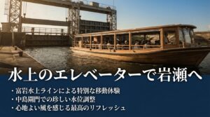 富岩水上ラインによる特別な移動体験。中島閘門での珍しい水位調整(水上のエレベーター)