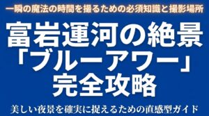 日没15分後の深い青色の空と水鏡となる運河を解説したブルーアワー完全攻略スライド