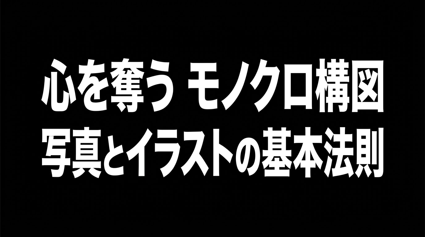 「心を奪う モノクロ構図 写真とイラストの基本法則」と書かれたタイトルスライド