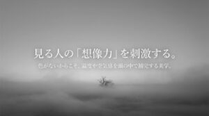 見る人の想像力を刺激する。色がないからこそ、温度や空気感を頭の中で補完する美学を説明するスライド