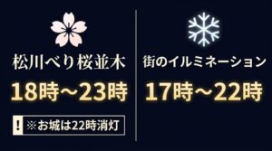 春の松川べり桜並木ライトアップと冬のホワイトイルミネーションの点灯時間に関する解説