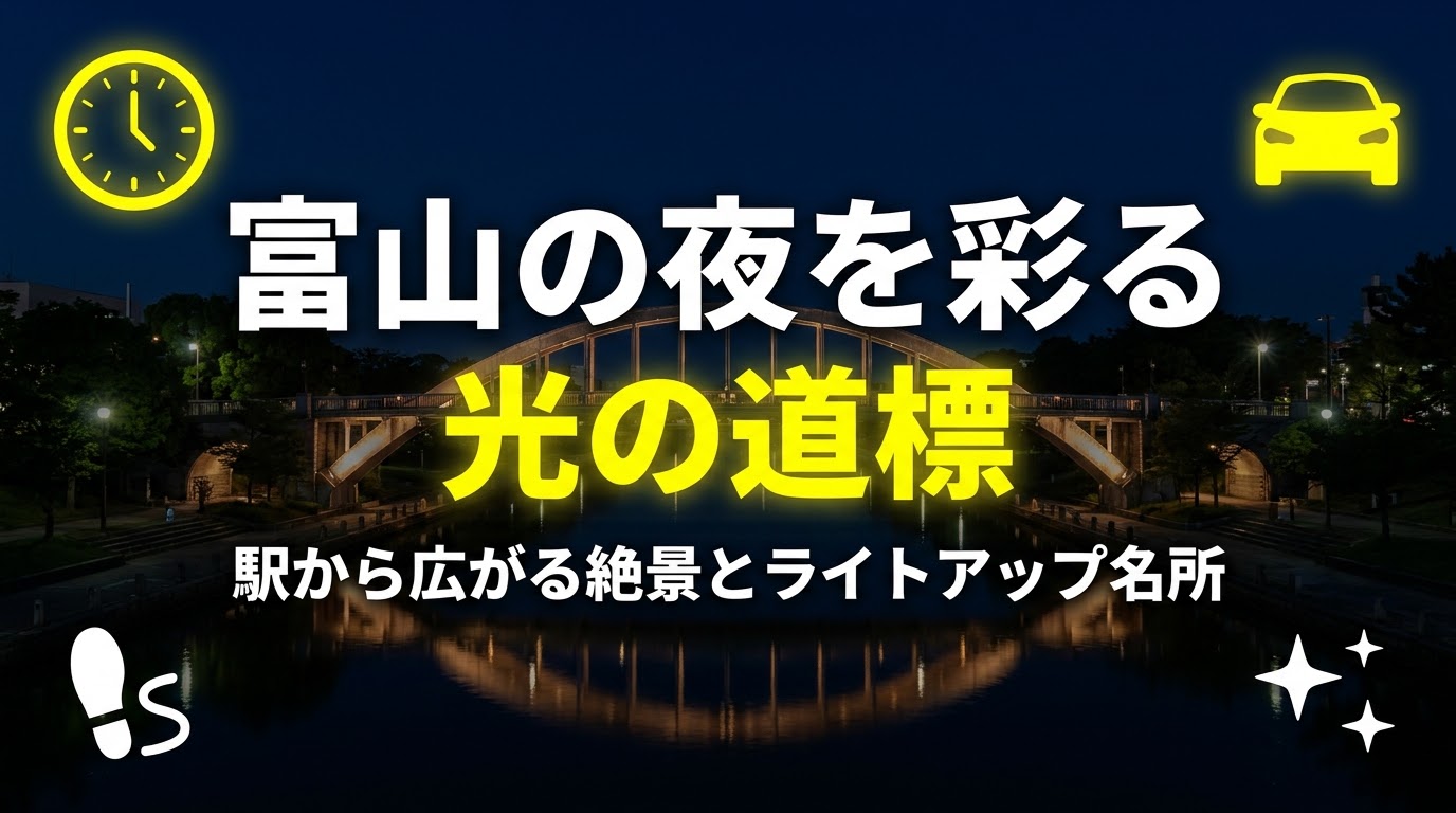 富山の夜を彩る光の道標 駅から広がる絶景とライトアップ名所のタイトルスライド