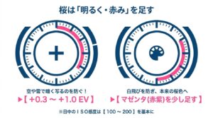 桜を本来の色で明るく写すための露出補正（+0.3〜+1.0EV）とホワイトバランス（マゼンタ追加）のポイント