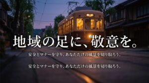 地域の足に敬意を。安全とマナーを守り、あなただけの風景を切り取ろうというメッセージ