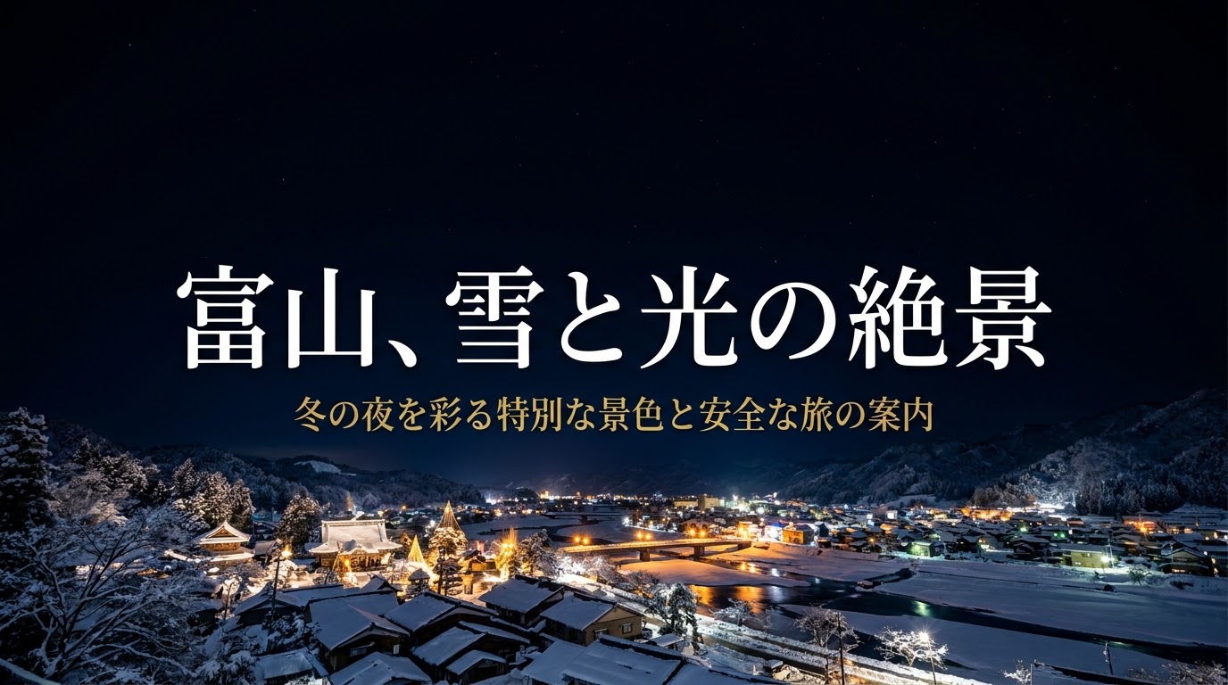 富山の冬の夜を彩る雪と光の絶景に関する案内スライドの表紙