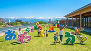 富山県美術館の屋上と都市風景