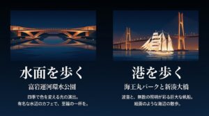 四季で色を変える富岩運河環水公園のウォーターフロント夜景