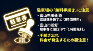 駐車場の無料手続きに注意 富山県美術館は認証機、富山市役所は確認印が必要